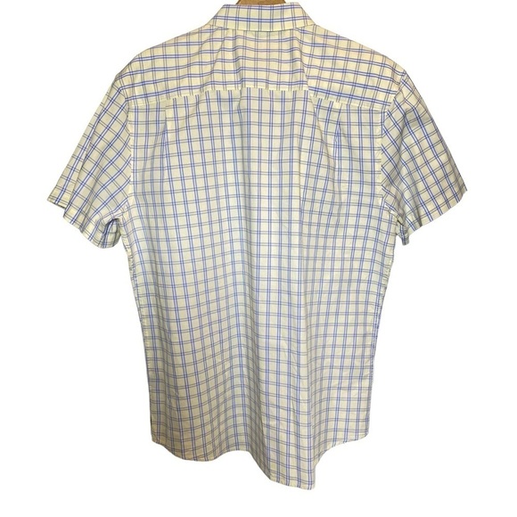 Tattersall London men's size L white yellow blue short sleeve button up shirt - Picture 5 of 7